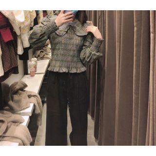 Peter Pan Collar Long-sleeve Plaid Top