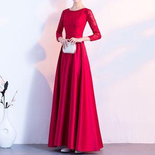3/4-sleeve Lace Panel A-line Wedding Gown