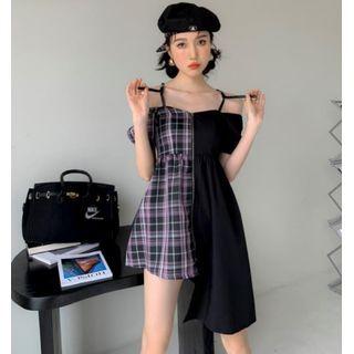 Short-sleeve Cold-shoulder Asymmetrical Mini A-line Dress