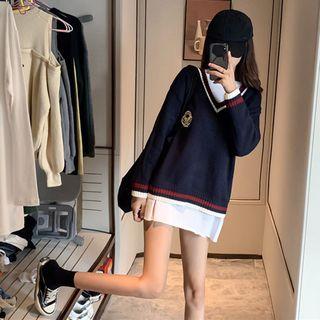 V-neck Long-sleeve Sweater / Plain Long-sleeve Long T-shirt