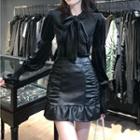 Velvet Blouse / Faux Leather Skirt