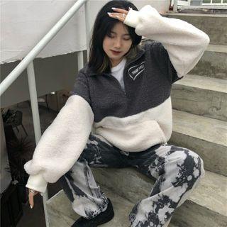 Two Tone Fluffy Sweatshirt Gray & White - One Size
