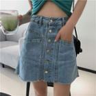 Buttoned Washed Denim Shorts
