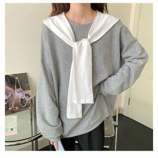 Plain Long Sleeve Sweatshirt With Scarf