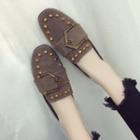 Faux Suede Studded Buckled Loafers