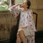 Plain Strappy Dress / Floral Light Jacket