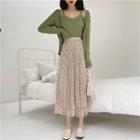Ribbed Camisole Top / Cardigan / Dotted Midi A-line Skirt / Set
