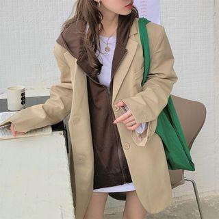 Loose-fit Hooded Blazer Khaki & Coffee - One Size