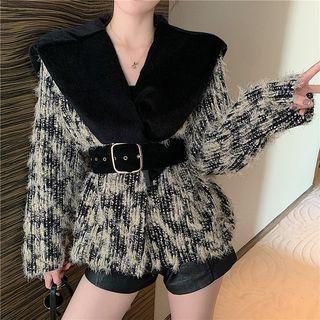 Long-sleeve Tie-waist Furry Top As Shown In Figure - One Size
