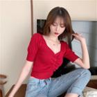 V-collar Short-sleeved Knit Top