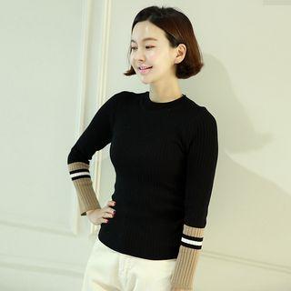 Color-block Slim Rib Knit Top
