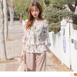 Off-shoulder Floral Print Smock Top