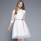 Mesh Trim 3/4 Sleeve Shirtdress