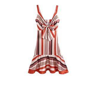 Spaghetti Strap Striped Bow A-line Dress