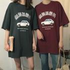 Car Printed Elbow-sleeve T-shirt
