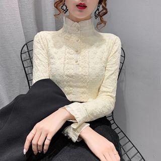 Ruffle-collar Floral Embroidered Blouse