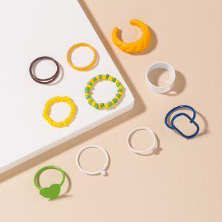 Geometry Ring Set R009-01 - Set - Green & Yellow & White - One Size