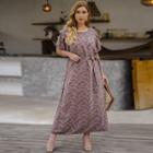 Plus Size Short-sleeve Floral Maxi Smock Dress