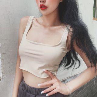 Square Collar Sleeveless Plain Cropped Top