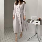 Set: Double-breasted Cropped Blazer + High-waist Midi A-line Skirt