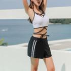 Set: Contrast Trim Swim Top + Short + Cover Up