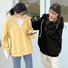 Bear-embroidered Zip-up Oversized Hoodie