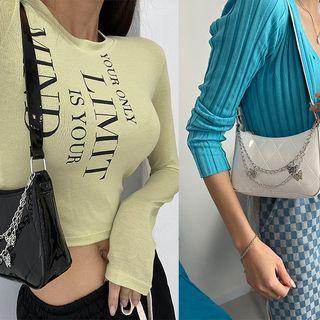 Patent Shoulder Bag With Chain