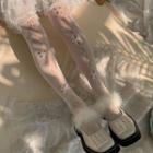 Fluffy Trim Cutout Lace Stockings