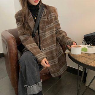 Plaid Single-button Cardigan
