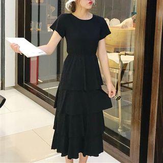 Short-sleeve A-line Tiered Midi Dress