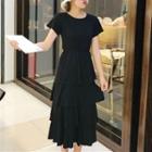 Short-sleeve A-line Tiered Midi Dress
