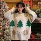Christmas Tree Accent Loose-fit Knit Top