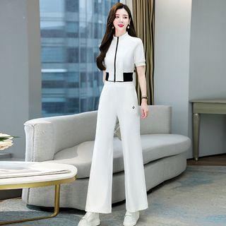 Set: Short-sleeve Zipped T-shirt + Bootcut Pants