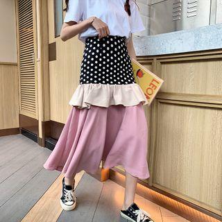 Midi Dotted Panel A-line Skirt