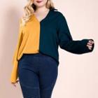 Long-sleeve Two-tone Open-collar Blouse