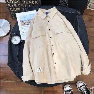 Dual-pocket Plain Long-sleeve Shirt