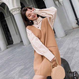 Set: Mock Neck Blouse + Sleeveless A-line Dress