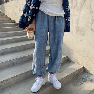 Corduroy High-waist Drawstring Pants