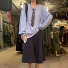Necktie Detail Pullover / Midi A-line Skirt
