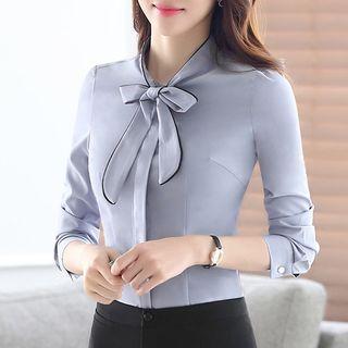 Set: Bow Accent Shirt + Dress Pants / Set: Bow Accent Shirt + High Waist Pencil Skirt
