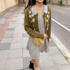 Embroidered Round-neck Cardigan Olive Green - One Size