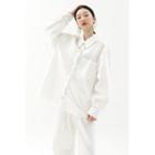 Dual-pocket Fringe-trim Shirt Ivory - One Size
