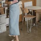 Frayed Denim Long H-line Skirt