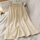 Embossed Elastic-waist Midi Skirt