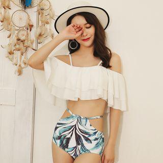 Set Of 2: Short-sleeve Swim Top + Printed Swim Shorts