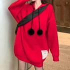 Pom Pom Hooded Sweater Red - One Size