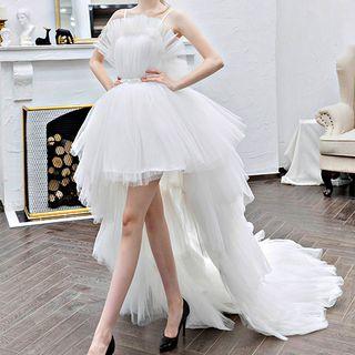 Ruffle Open Back Irregular Hem A-line Cocktail Dress