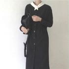 Long-sleeve Single-breasted Dress Black - One Size