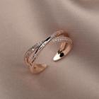 Layered Rhinestone Alloy Open Ring Type A - 1 Pc - Rose Gold - One Size