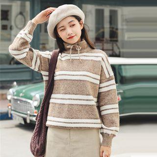 Turtleneck Striped Sweater Camel - One Size